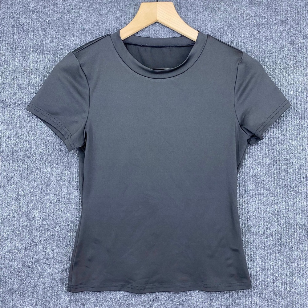 Womens Black Short Sleeve Crew Neck Slim Fit Athletic Stretch T-Shirt Small